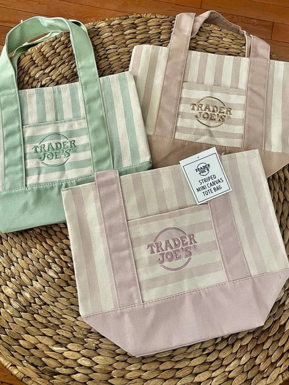 Trader Joe's Striped Mini Canvas Tote Bags